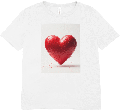 T-shirt femme blanc coeur rouge avec goutte d'eau