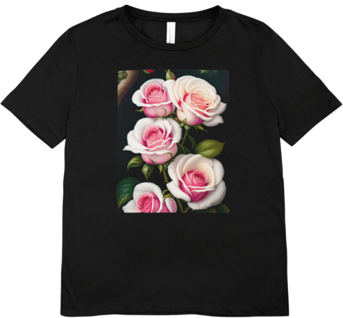 T-shirt femme noir roses blanches