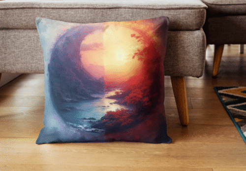 Coussin yin yang paysage opposé jour et nuit