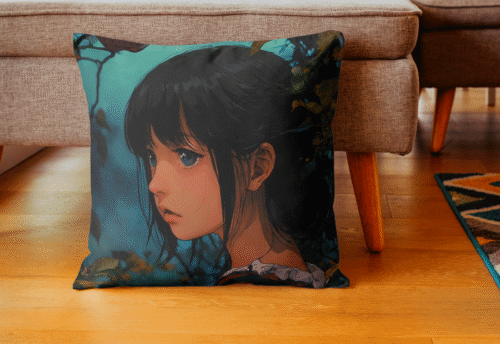 coussin imprimé fille d'animé