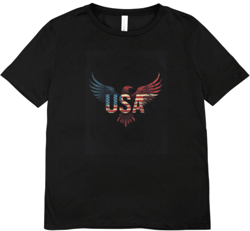 T-shirt femme noir USA aigle motif drapeau américain