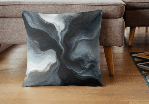 Coussin fluide abstrait noir blanc et gris