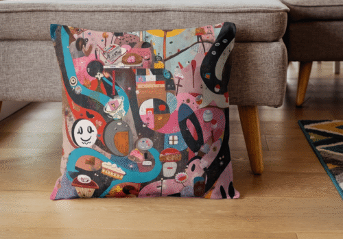 coussin pop art coloré et gourmand
