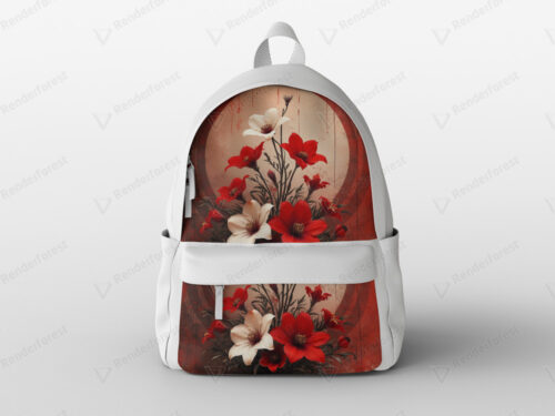 Sac à dos blanc feurs rouges et blanches