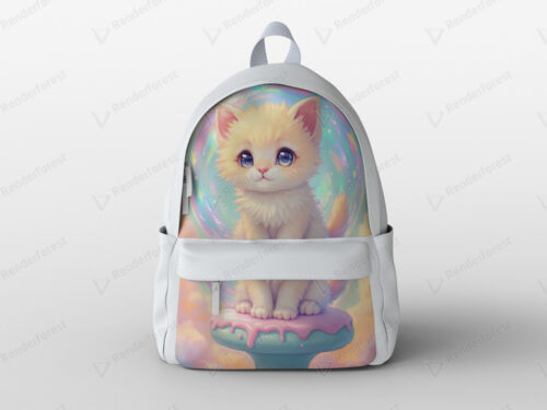 Sac à dos blanc chat sur un donut